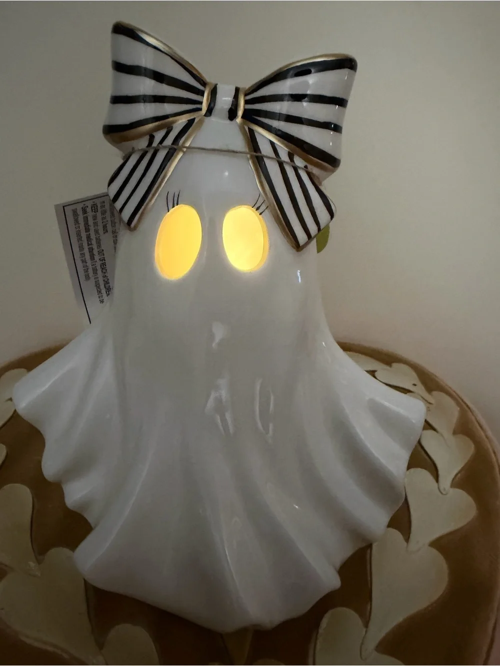 Goblin & Ghoul Halloween Light Up Ghost Girl with Black & White Striped Bow